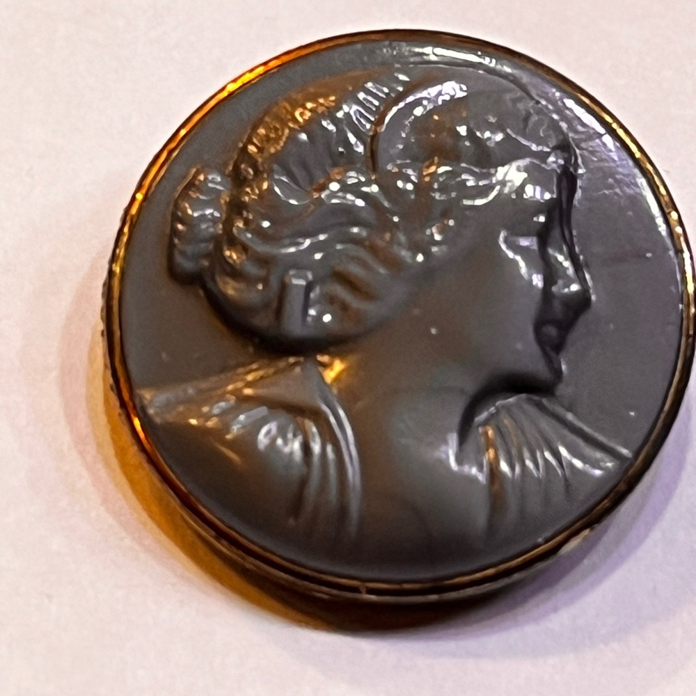 Vintage Gray Cameo Button Grey Gold Cameo